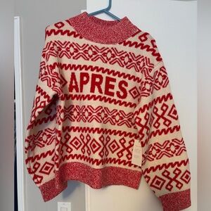 A new day sweater red ivory après Fair Isle  mock neck xs new
